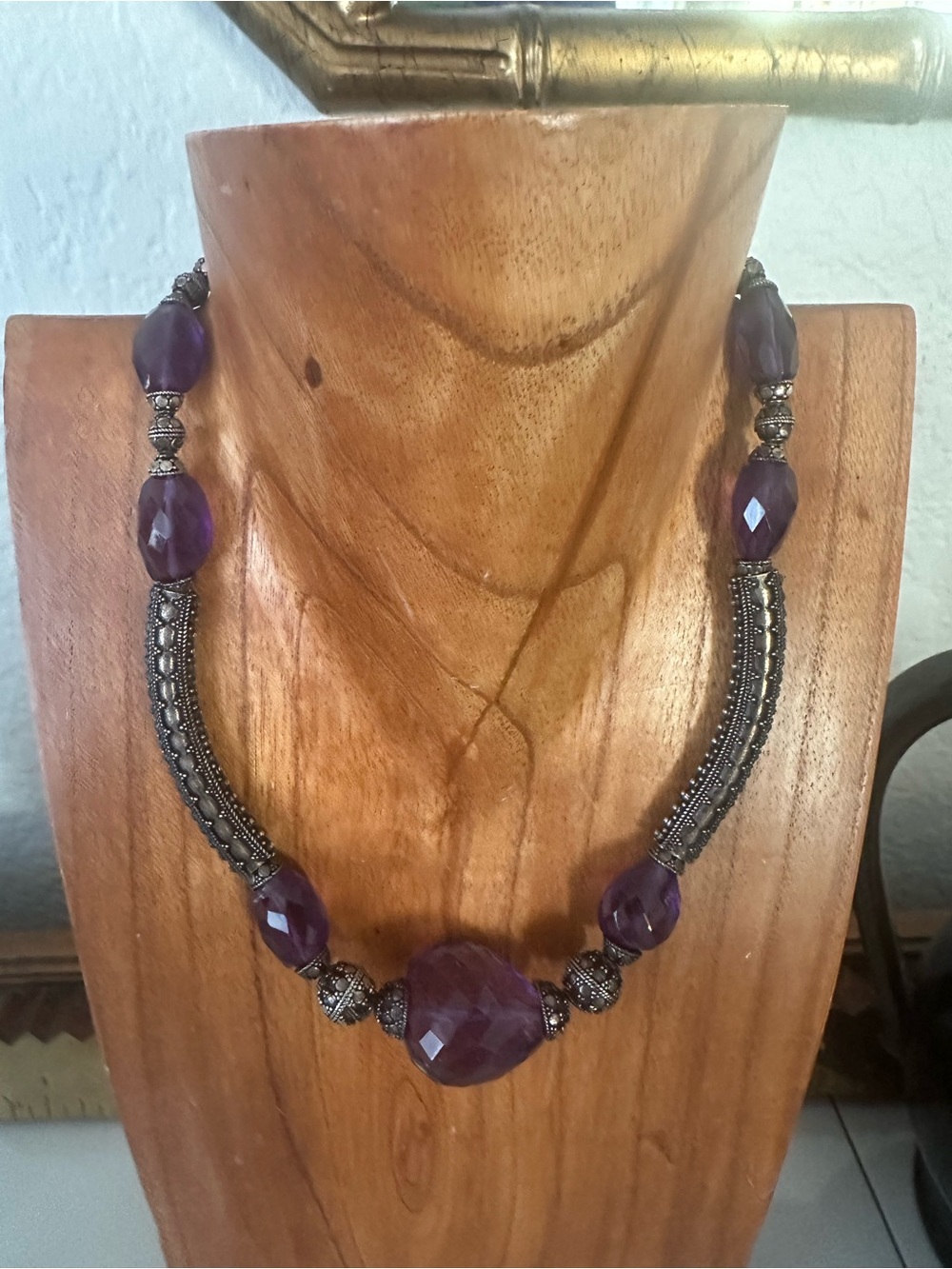 Statement faceted Amethyst & silver necklace- 82 grams